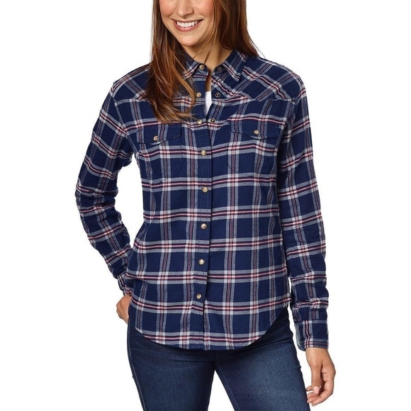 Jachs Girlfriend Bea Blue Plaid Ladies Flannel Shirt Size Small - Picture 1 of 9